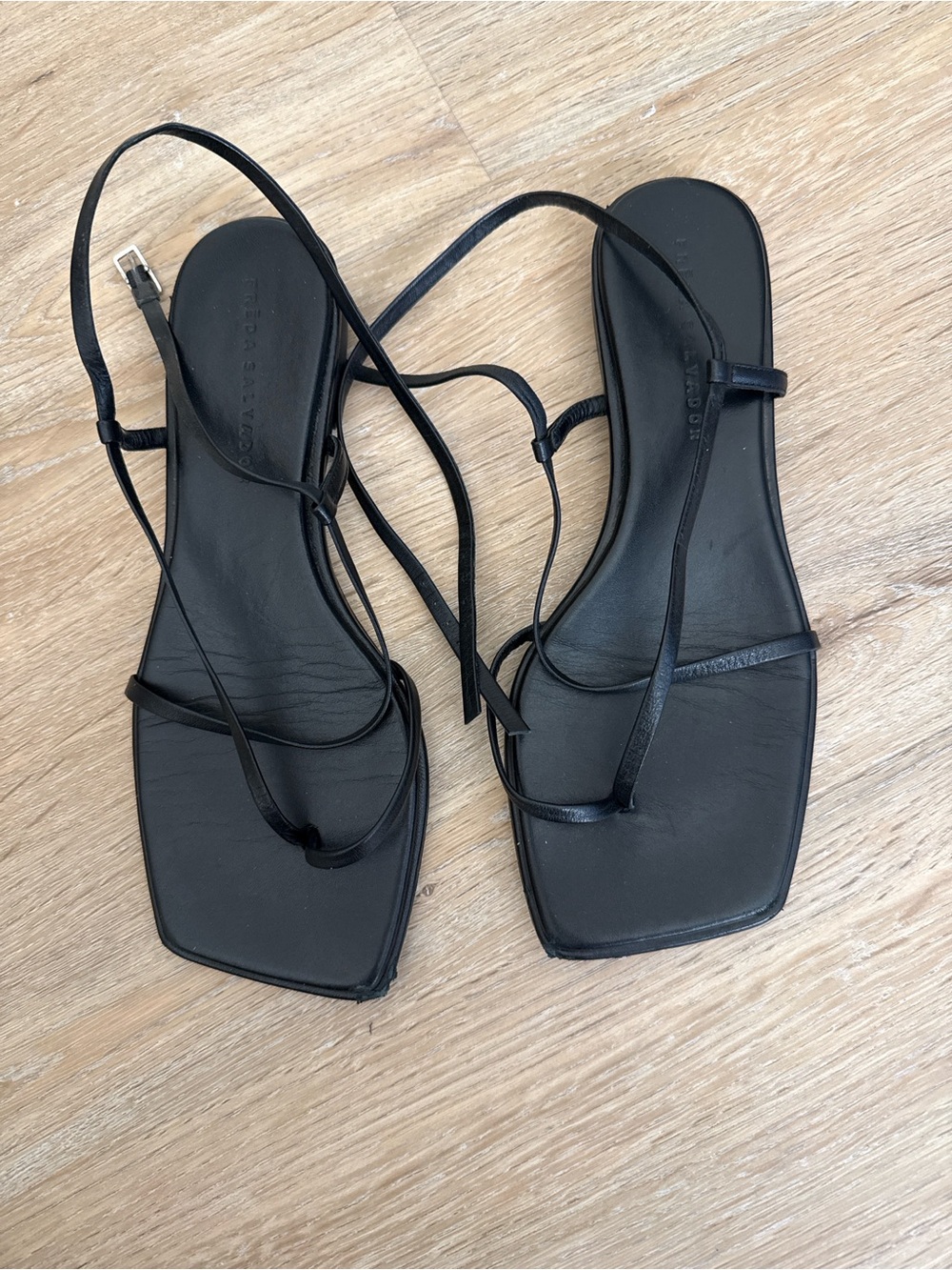 Freda Salvador Black Square-Toe Ankle Wrap Sandals 6